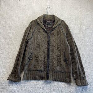 Projekraw Chunky Cable Knit Full Zip Sweater Mens M Lambswool Blend Grunge Read